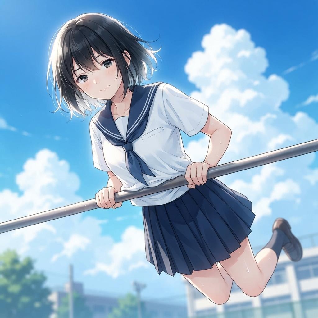 鉄棒をする少女