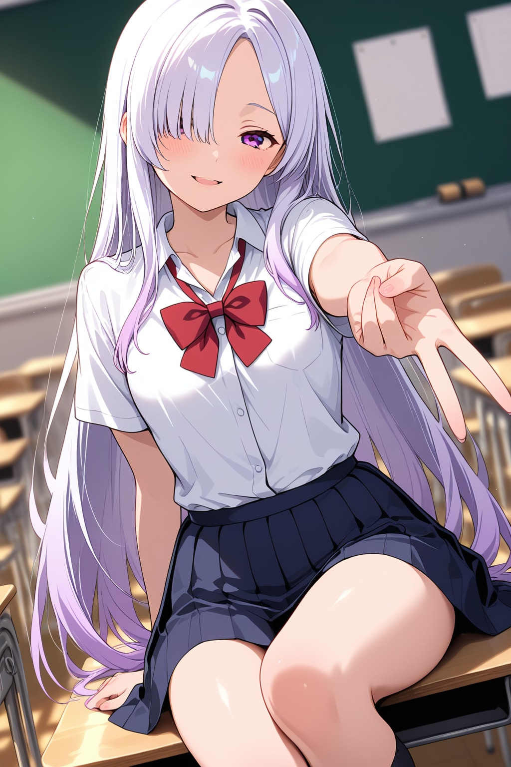 メカクレ薄紫髪ちゃん82『ギャルピース+制服』