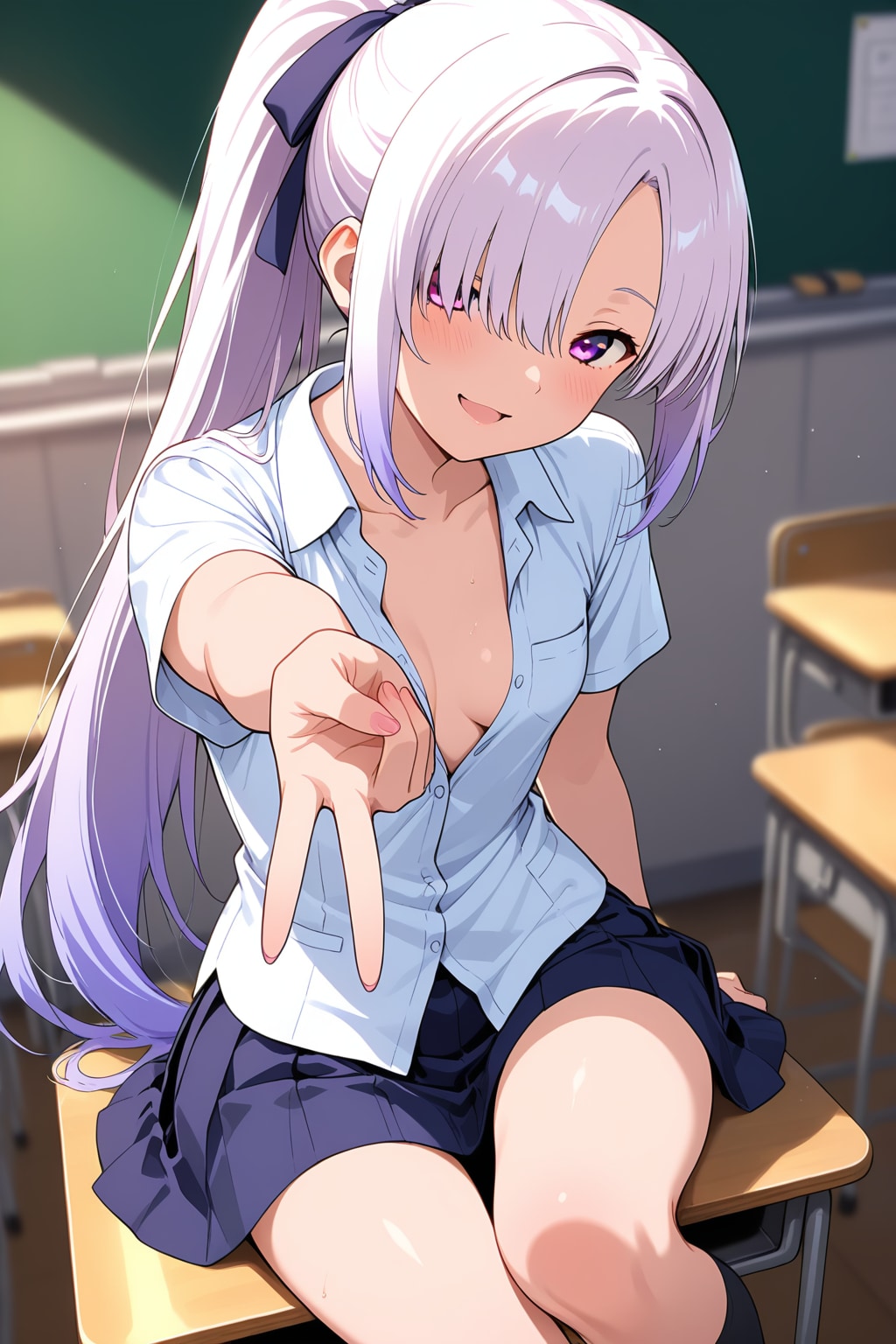 メカクレ薄紫髪ちゃん82『ギャルピース+制服』