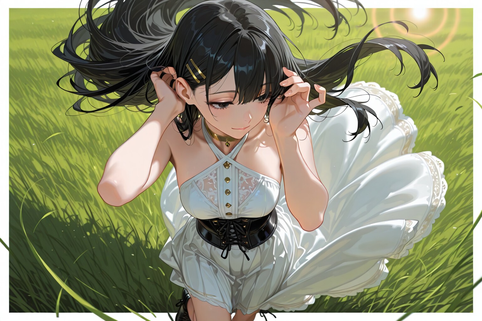 流れる黒髪
