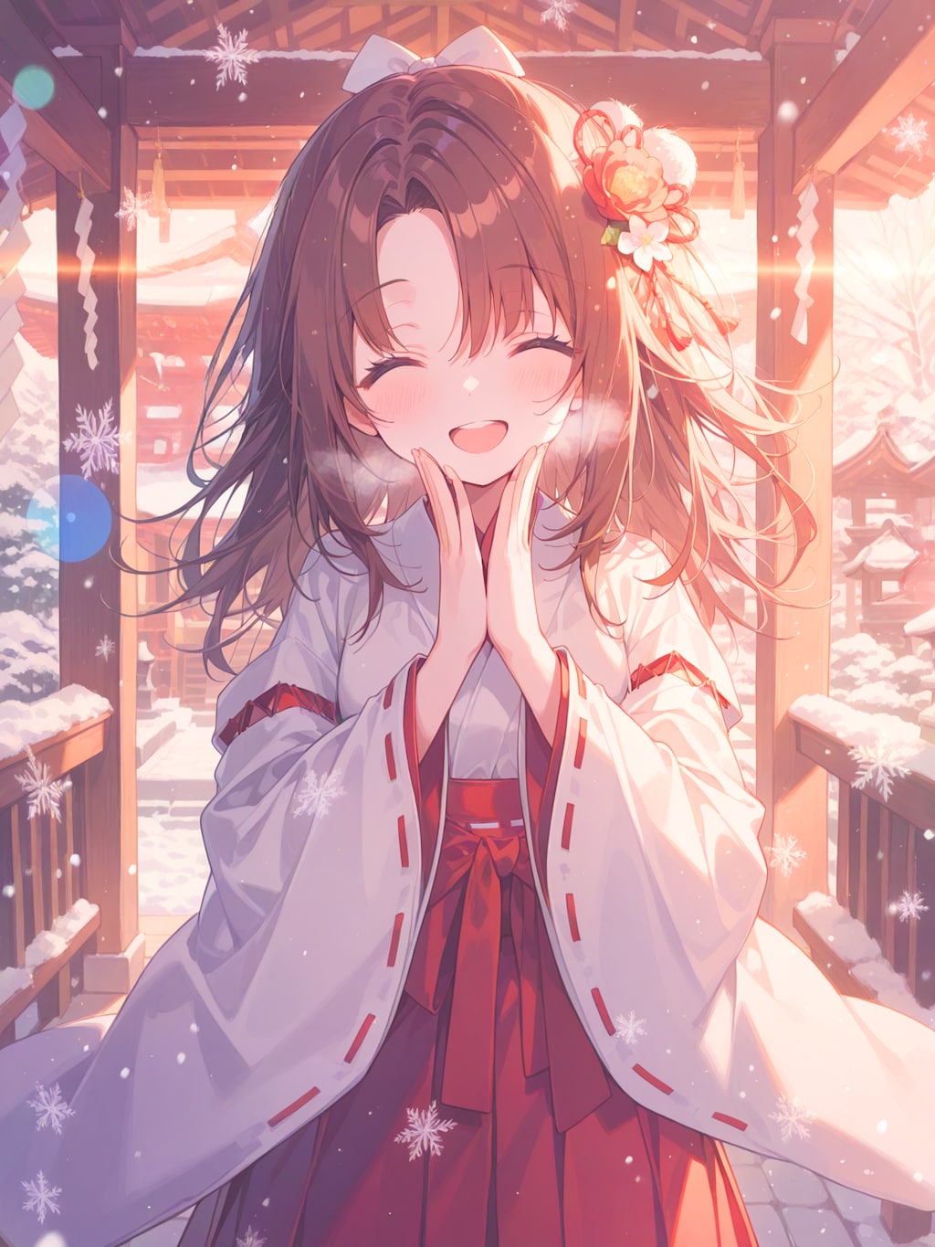 冬の神社の巫女さん