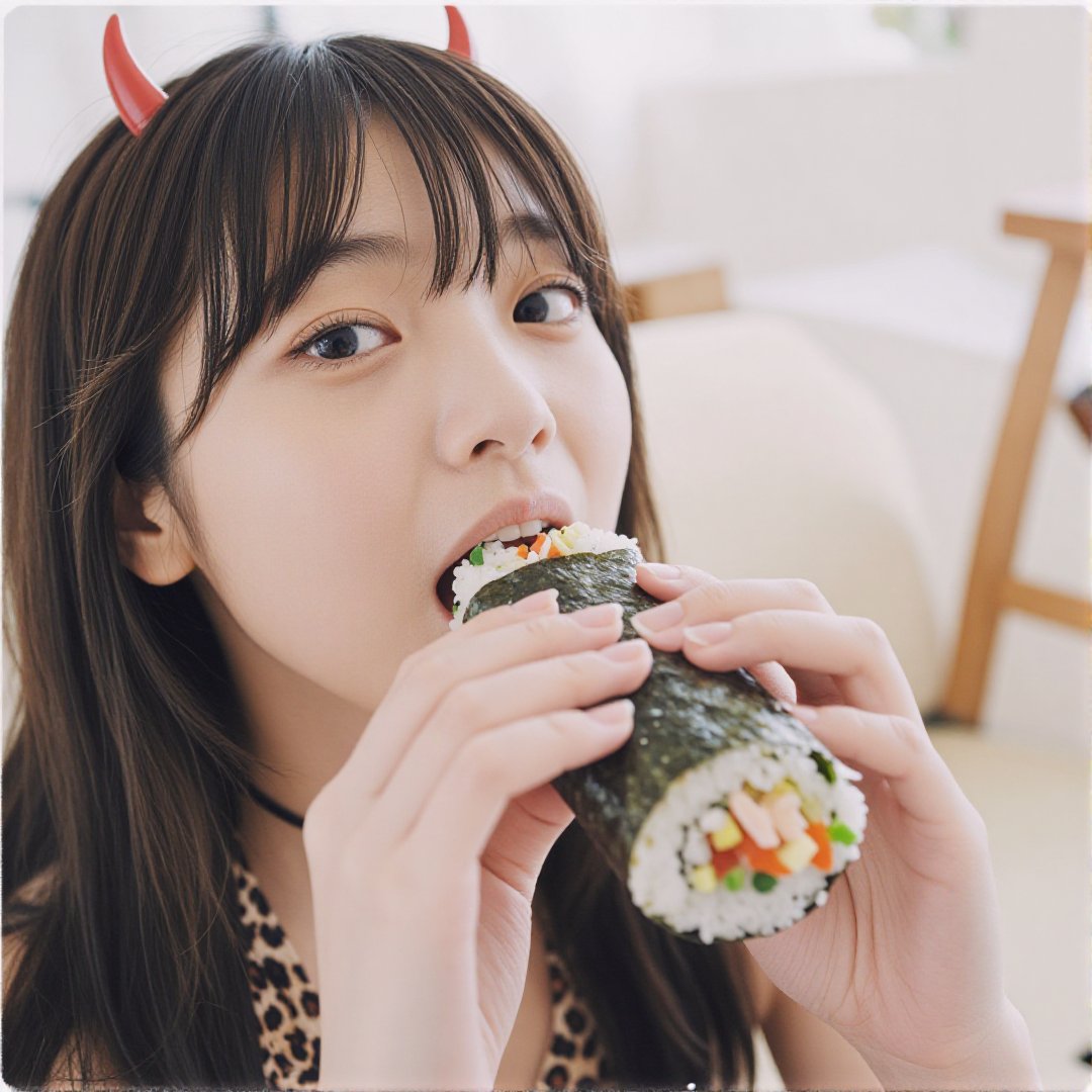 恵方巻を食べる鬼っ子