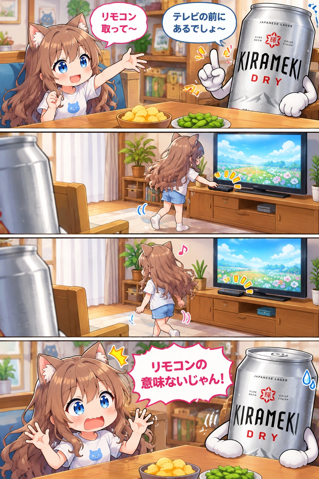 テレビのリモコンと小さな女の子
