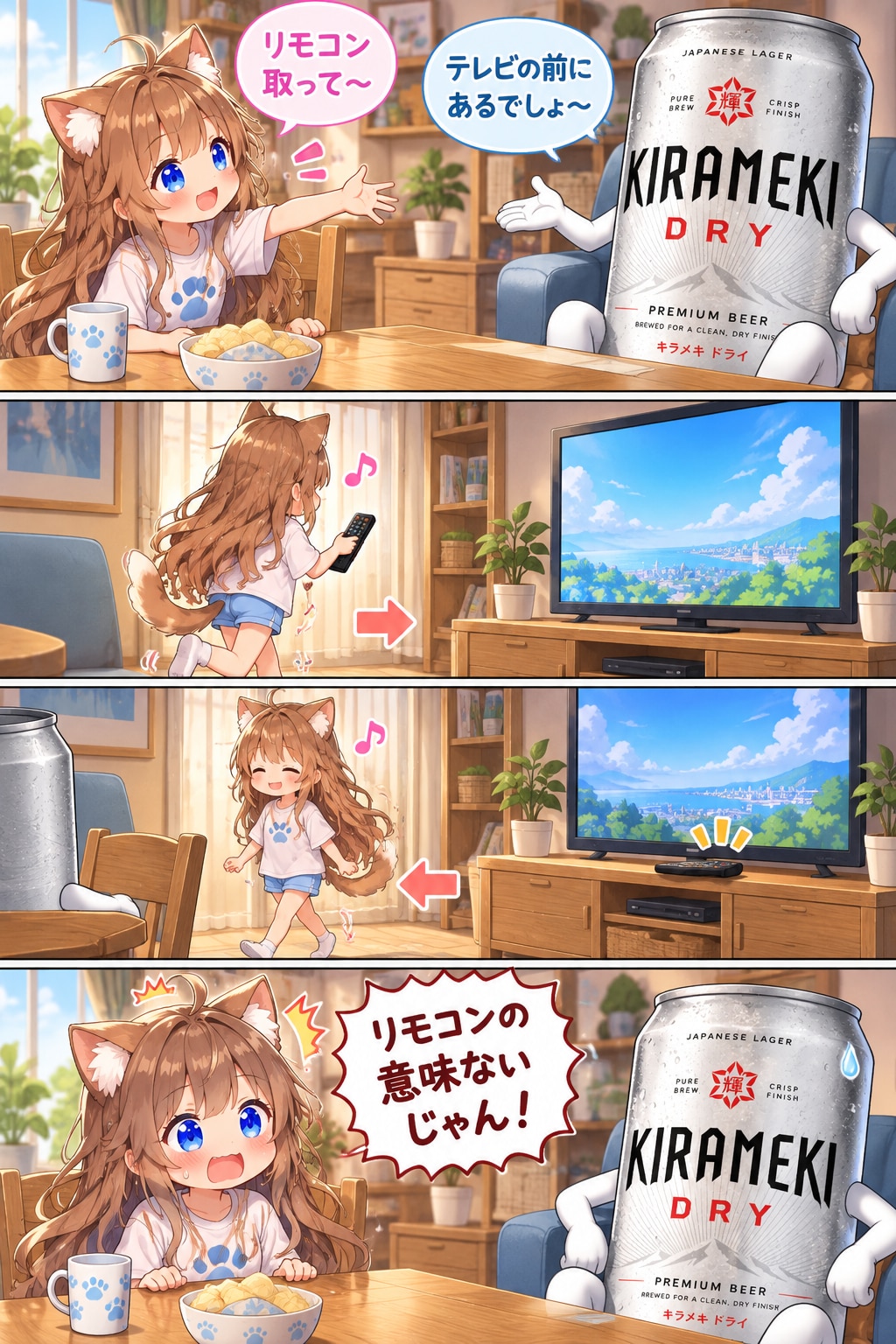 テレビのリモコンと小さな女の子