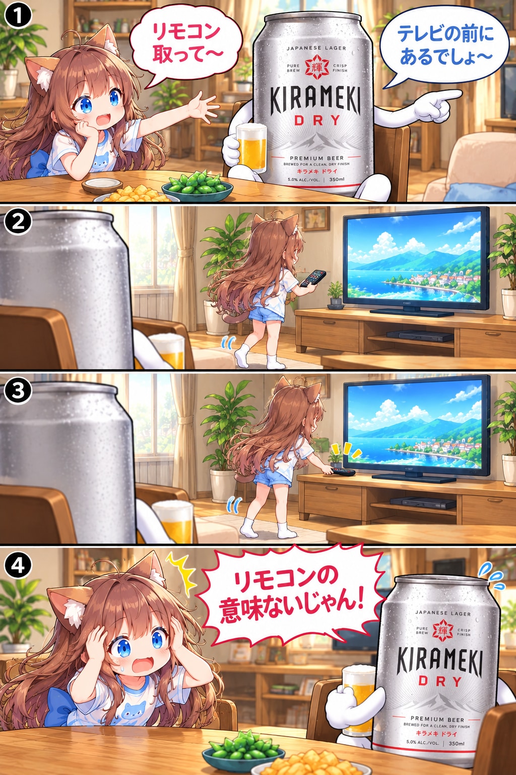 テレビのリモコンと小さな女の子