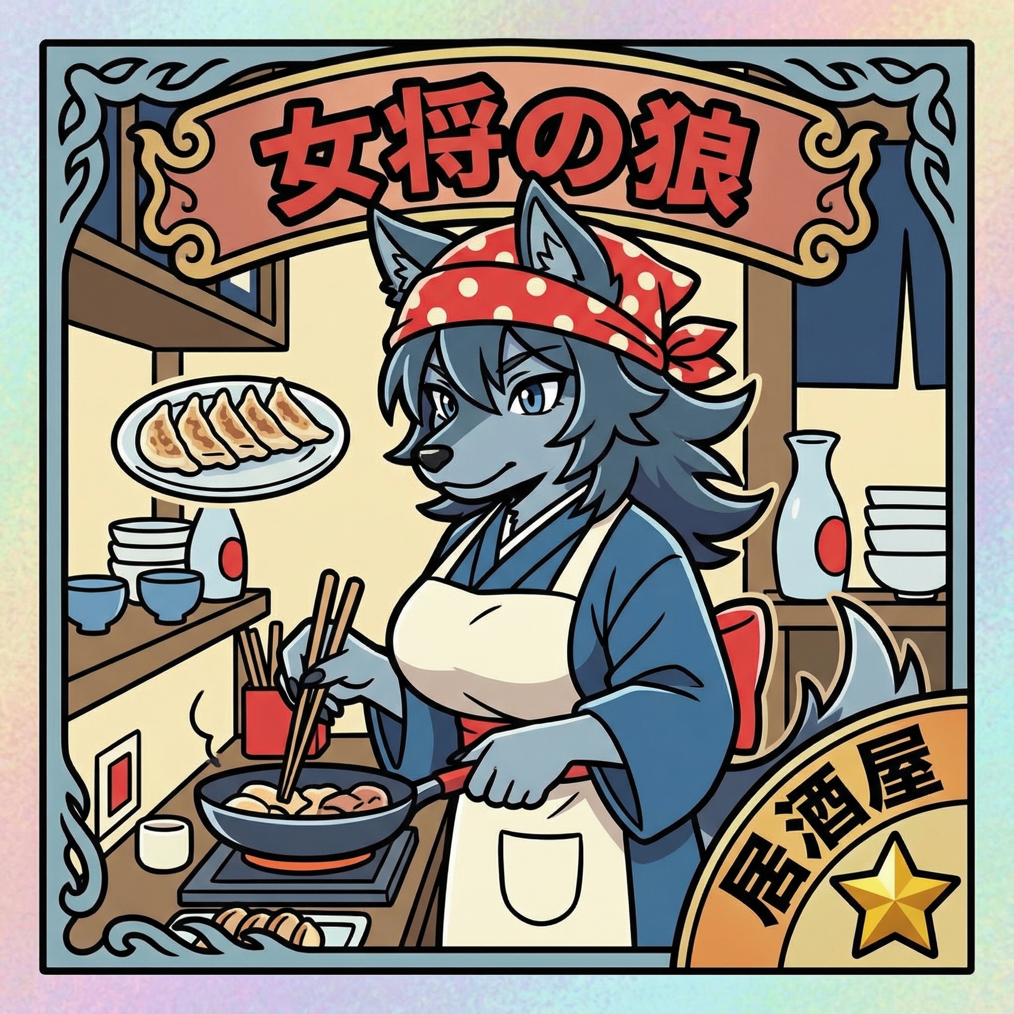 おおかみのおかみさんシール | の人気AIイラスト・グラビア