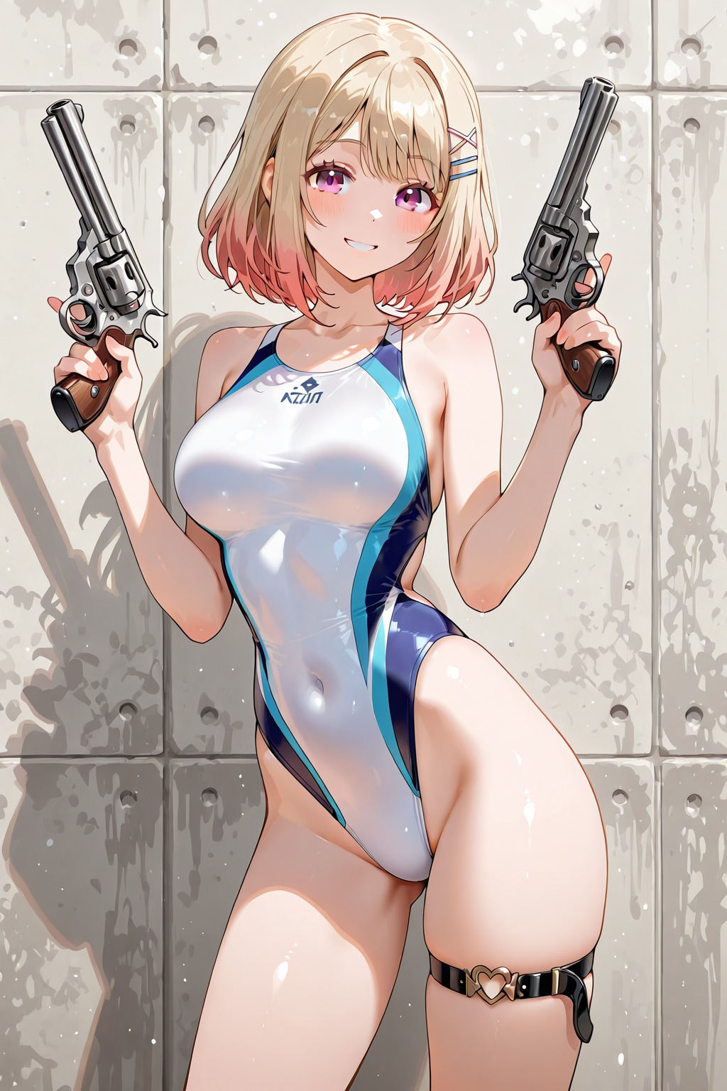 水着少女と銃