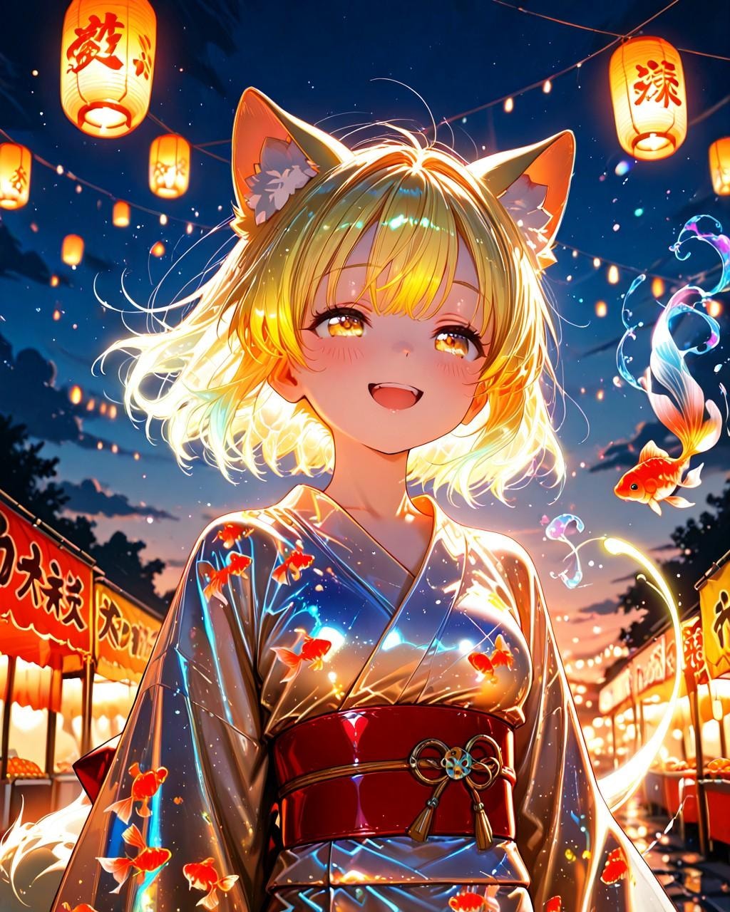 3枚）夕焼けと金魚