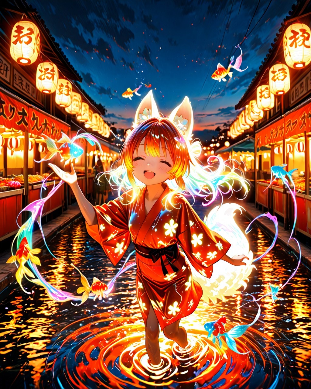 3枚）夕焼けと金魚