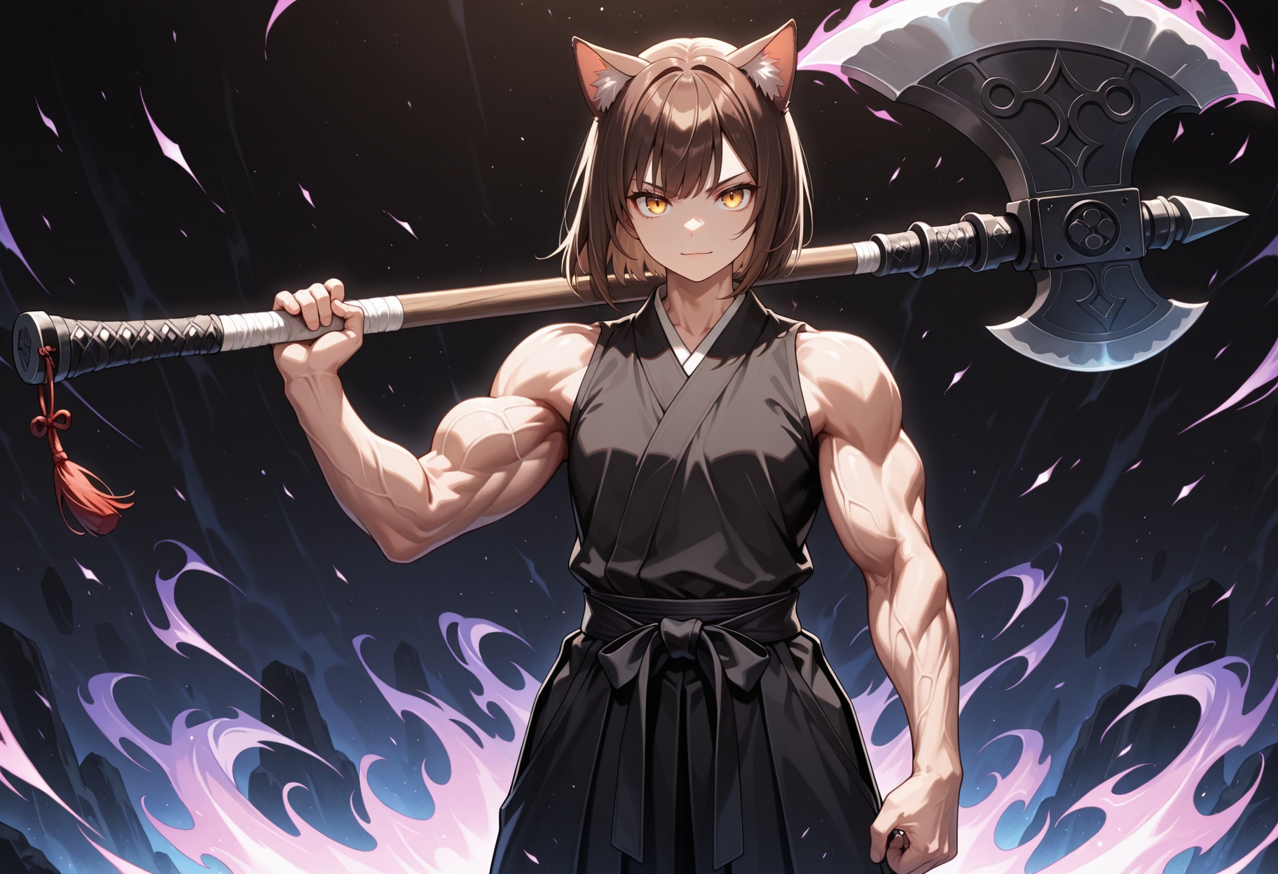 斧と猫拳法の達人なる猫娘さん | の人気AIイラスト・グラビア