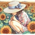 麦わら帽子とひまわり-しゃがみ編 (ひまわりと少女12) 9枚目