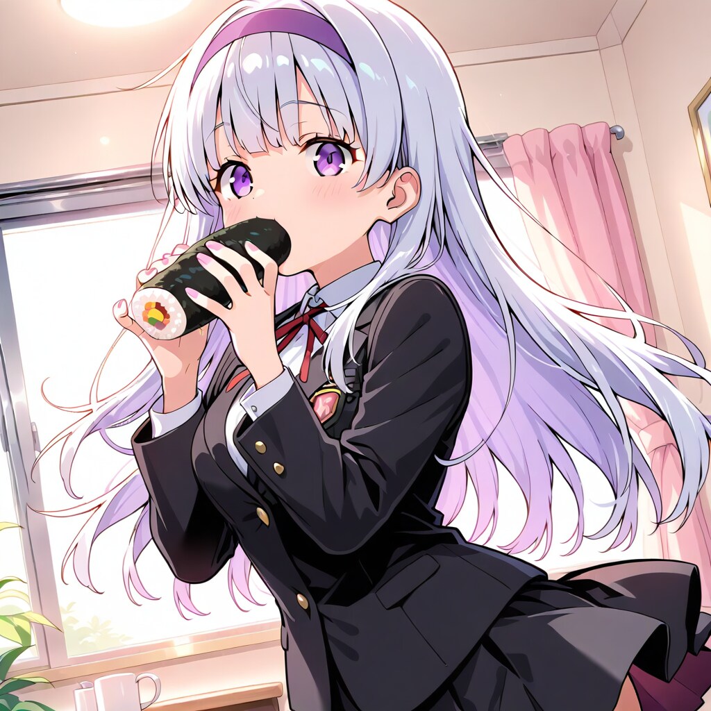 銀髪少女と恵方巻実食