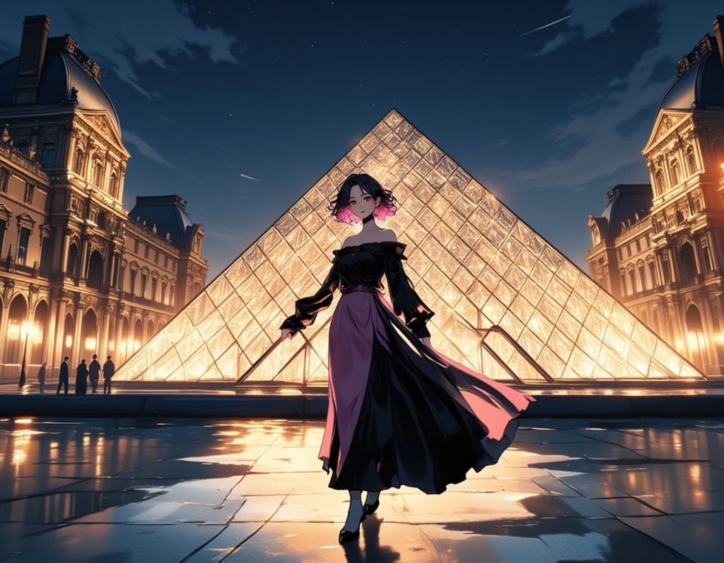 ルーブルの夜に舞う、黒とピンクの幻想