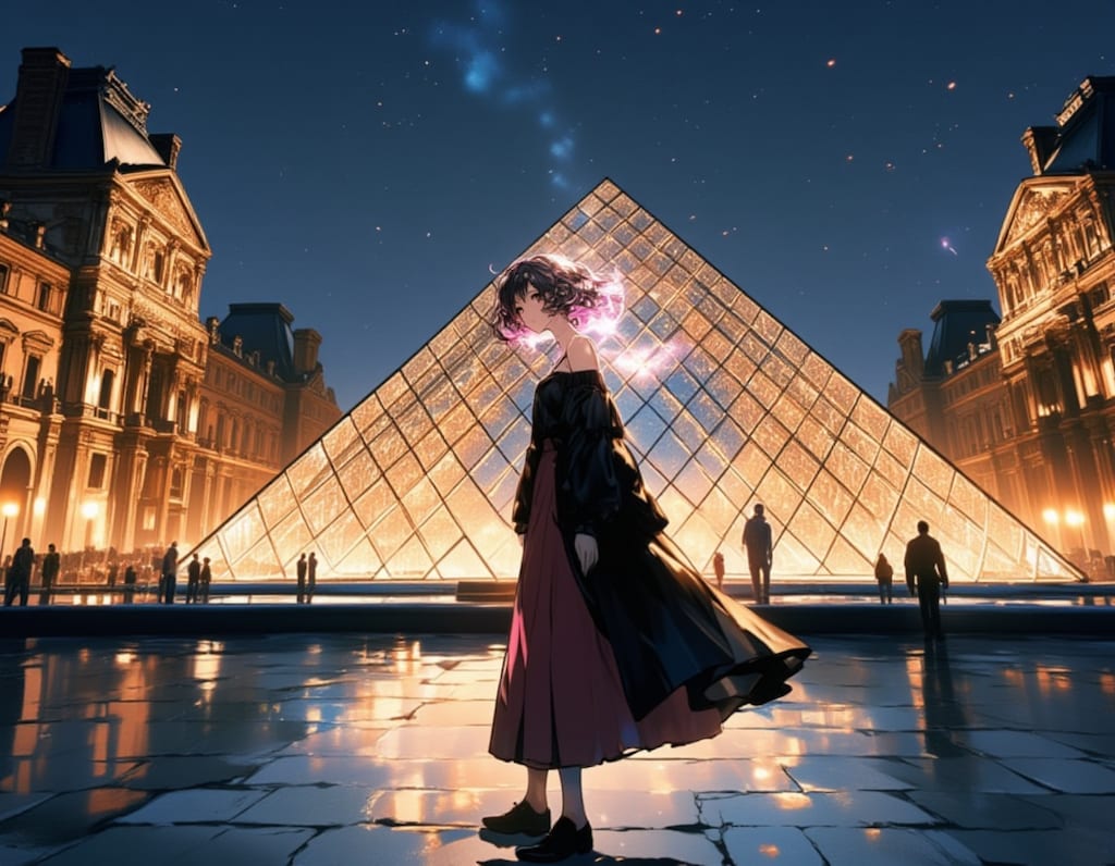 ルーブルの夜に舞う、黒とピンクの幻想