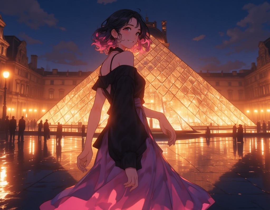 ルーブルの夜に舞う、黒とピンクの幻想