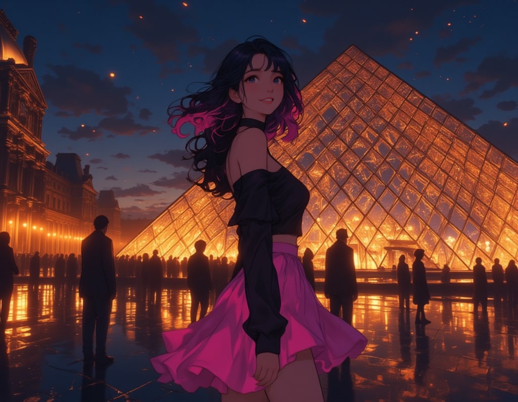 ルーブルの夜に舞う、黒とピンクの幻想