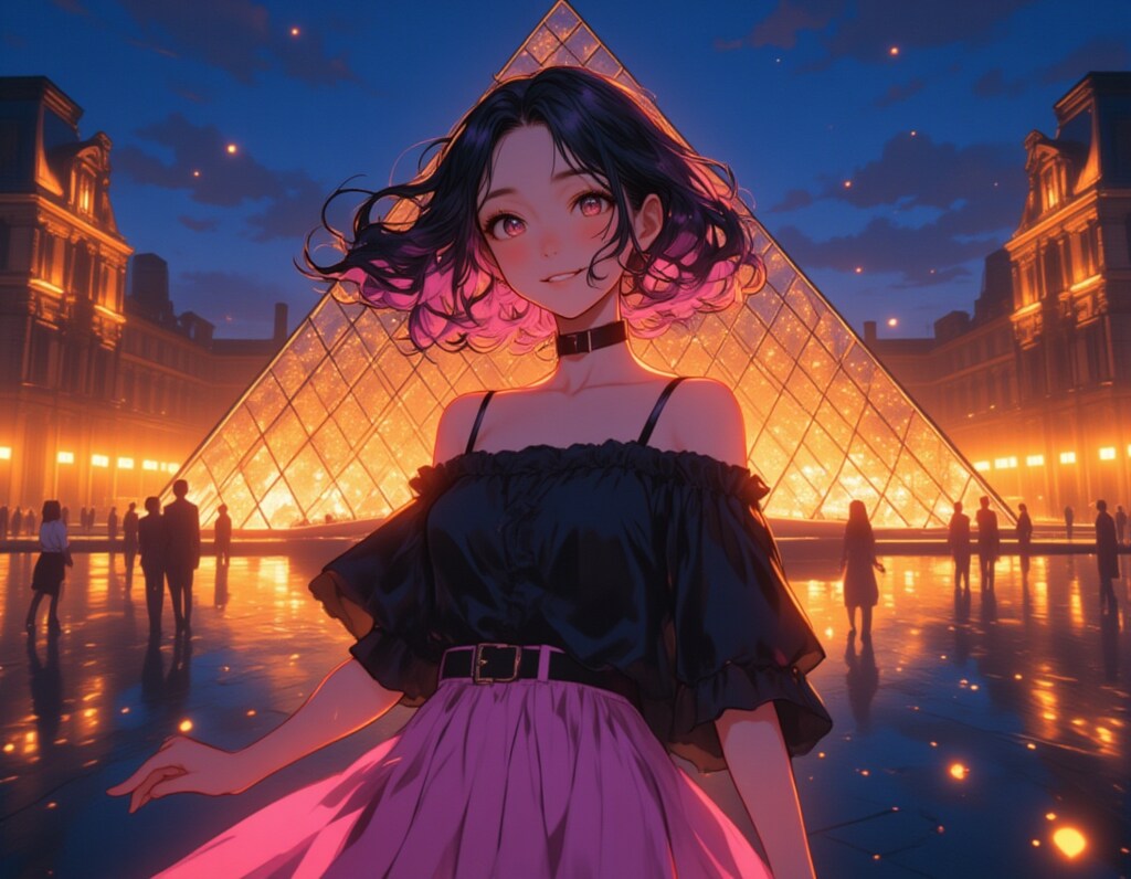 ルーブルの夜に舞う、黒とピンクの幻想