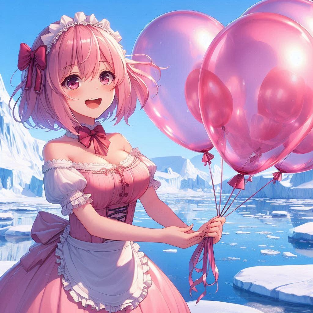 風船と女の子と氷海