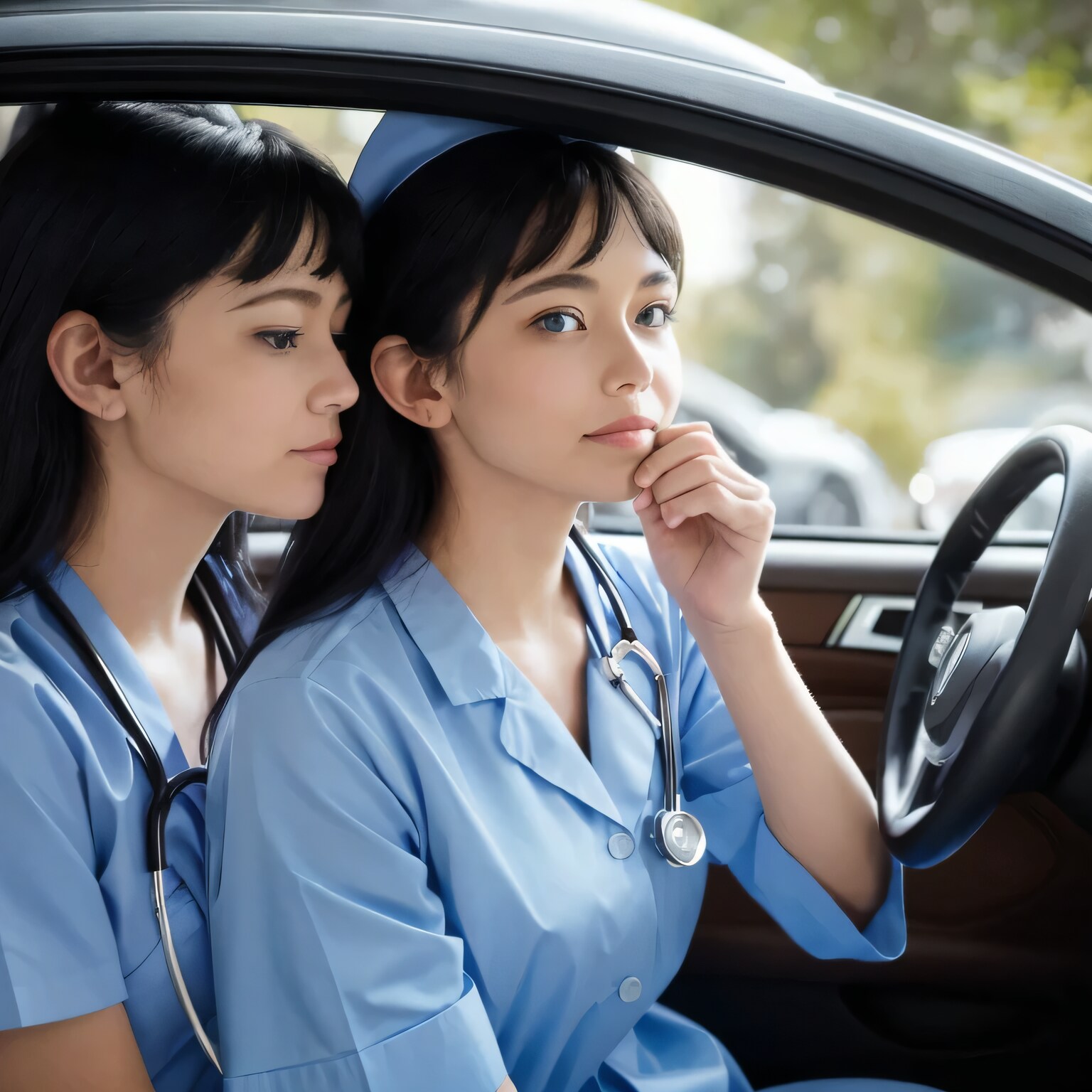 黒髪ロングで車内の美女１３ | の人気AIイラスト・グラビア