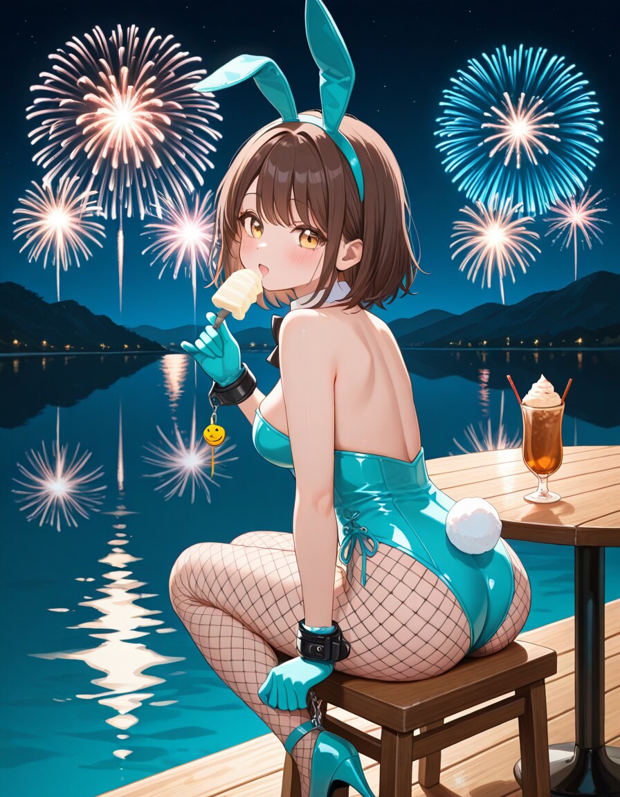 バニーガール衣装の心実さんを後ろから