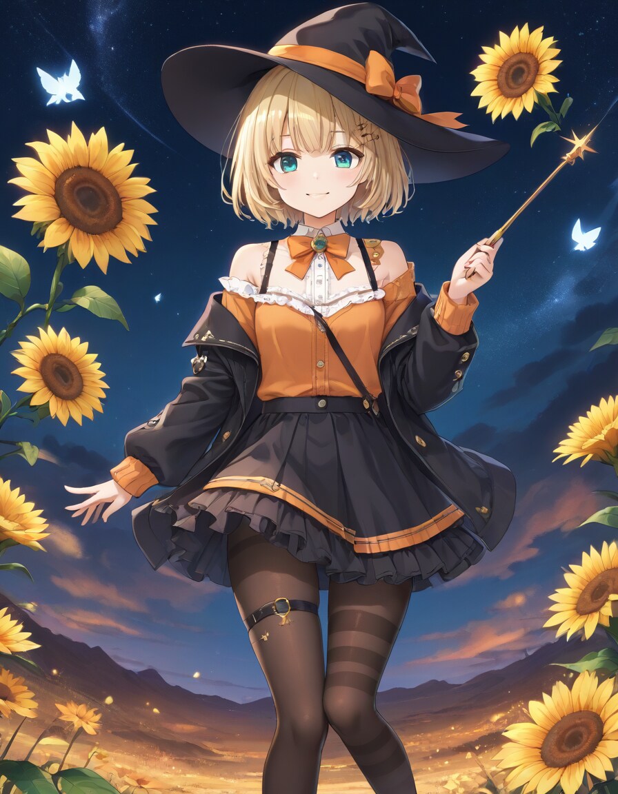 夜を照らすひまわりの魔法 | の人気AIイラスト・グラビア