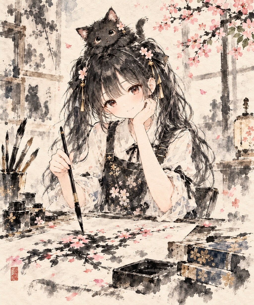 墨で描いた春の中で