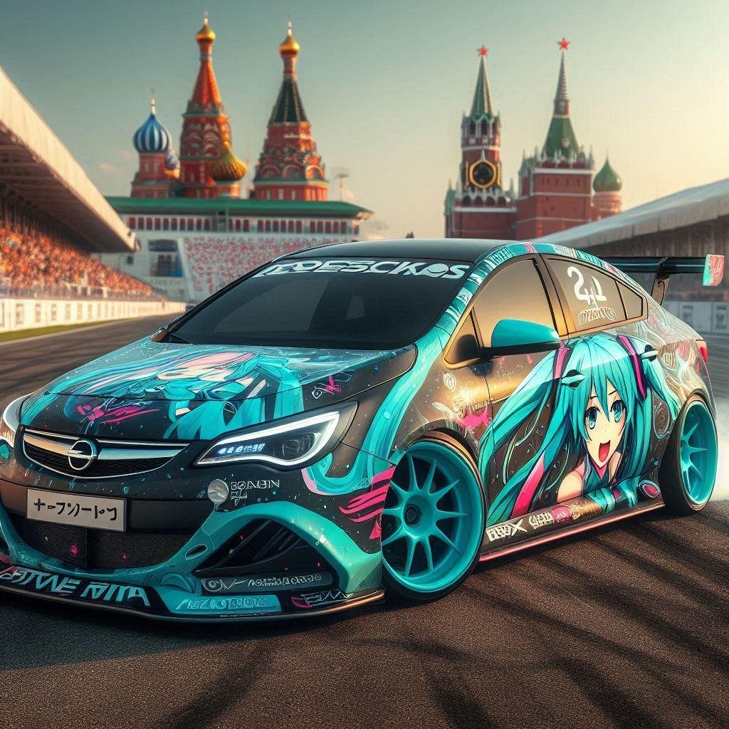 初音ミクカラーのオペルアストラのドリ車 | の人気AIイラスト・グラビア