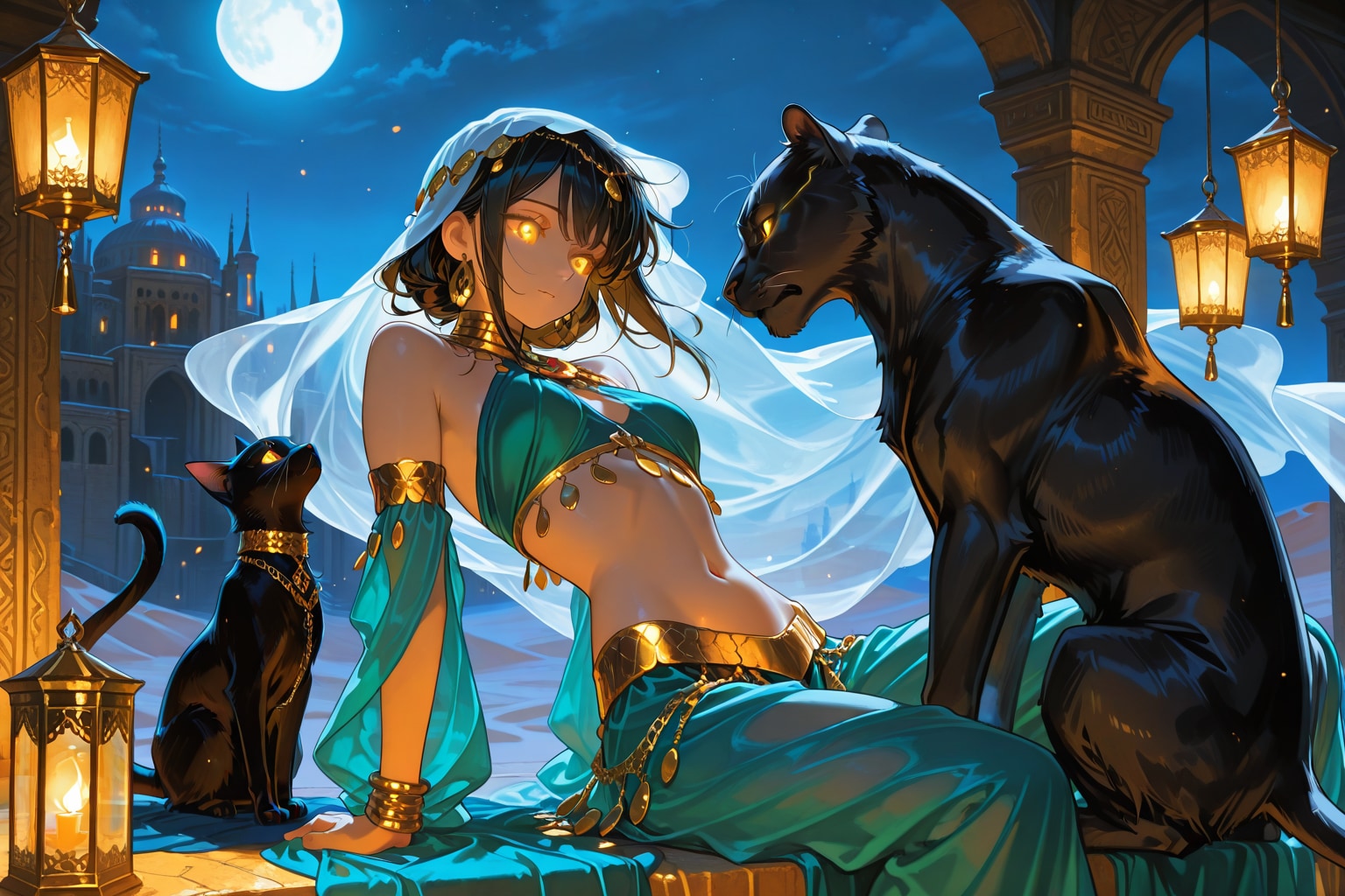 砂漠の夜、黒猫と | の人気AIイラスト・グラビア