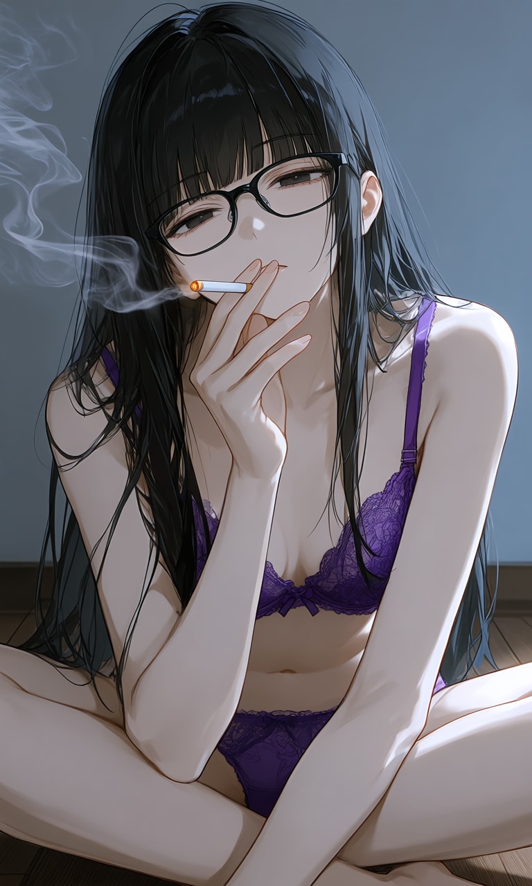 黒髪タバコ
