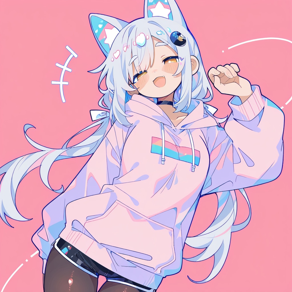 ピンクフーディー猫 | の人気AIイラスト・グラビア