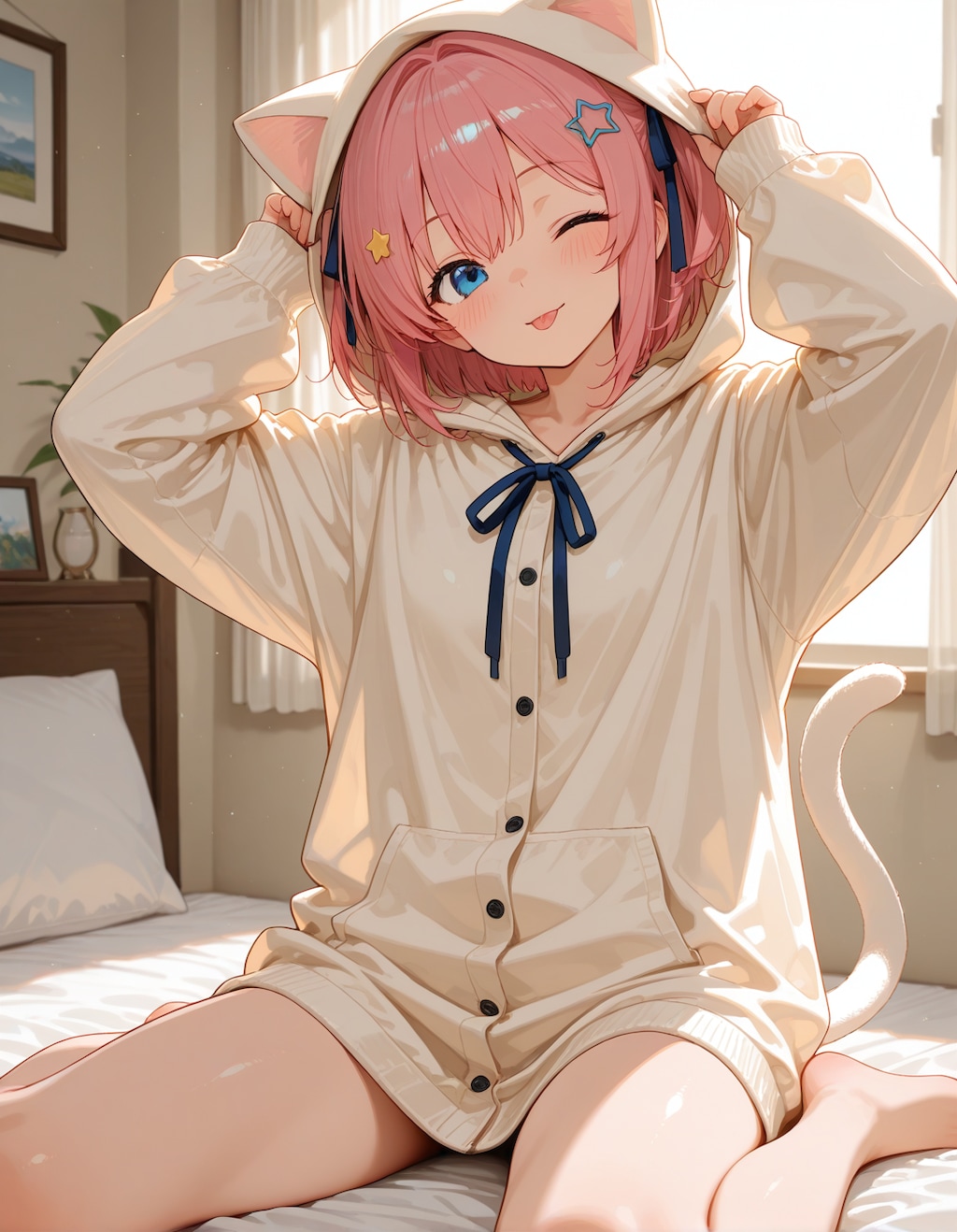 桃華ちゃんで猫の着ぐるみパジャマ(∩´∀`∩)💕