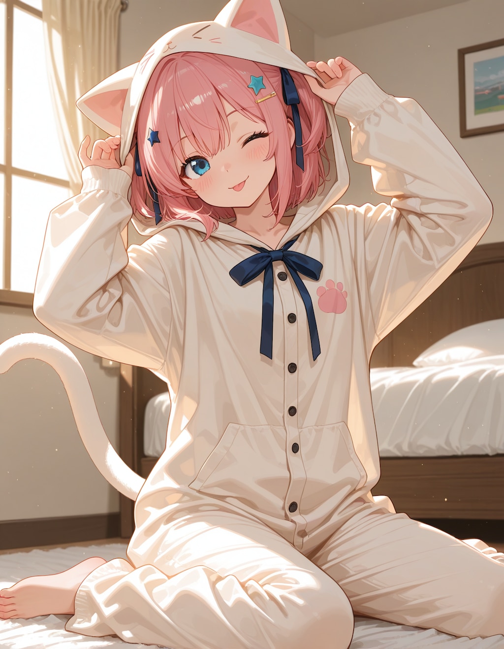 桃華ちゃんで猫の着ぐるみパジャマ(∩´∀`∩)💕