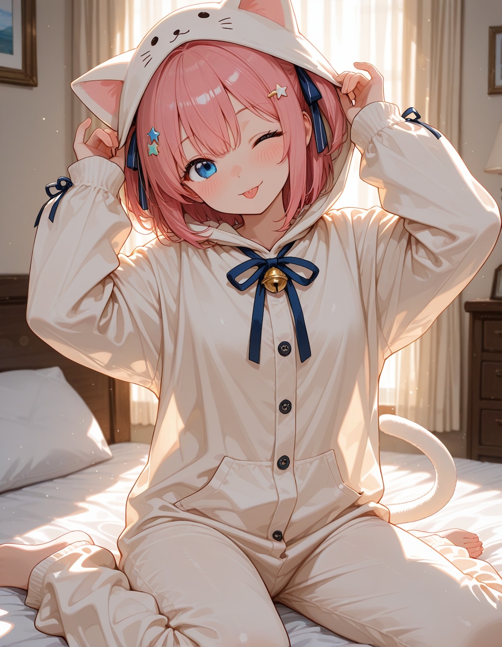 桃華ちゃんで猫の着ぐるみパジャマ(∩´∀`∩)💕