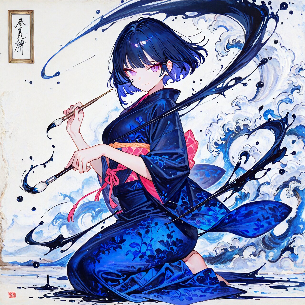 水墨画風アートのツリ目さん