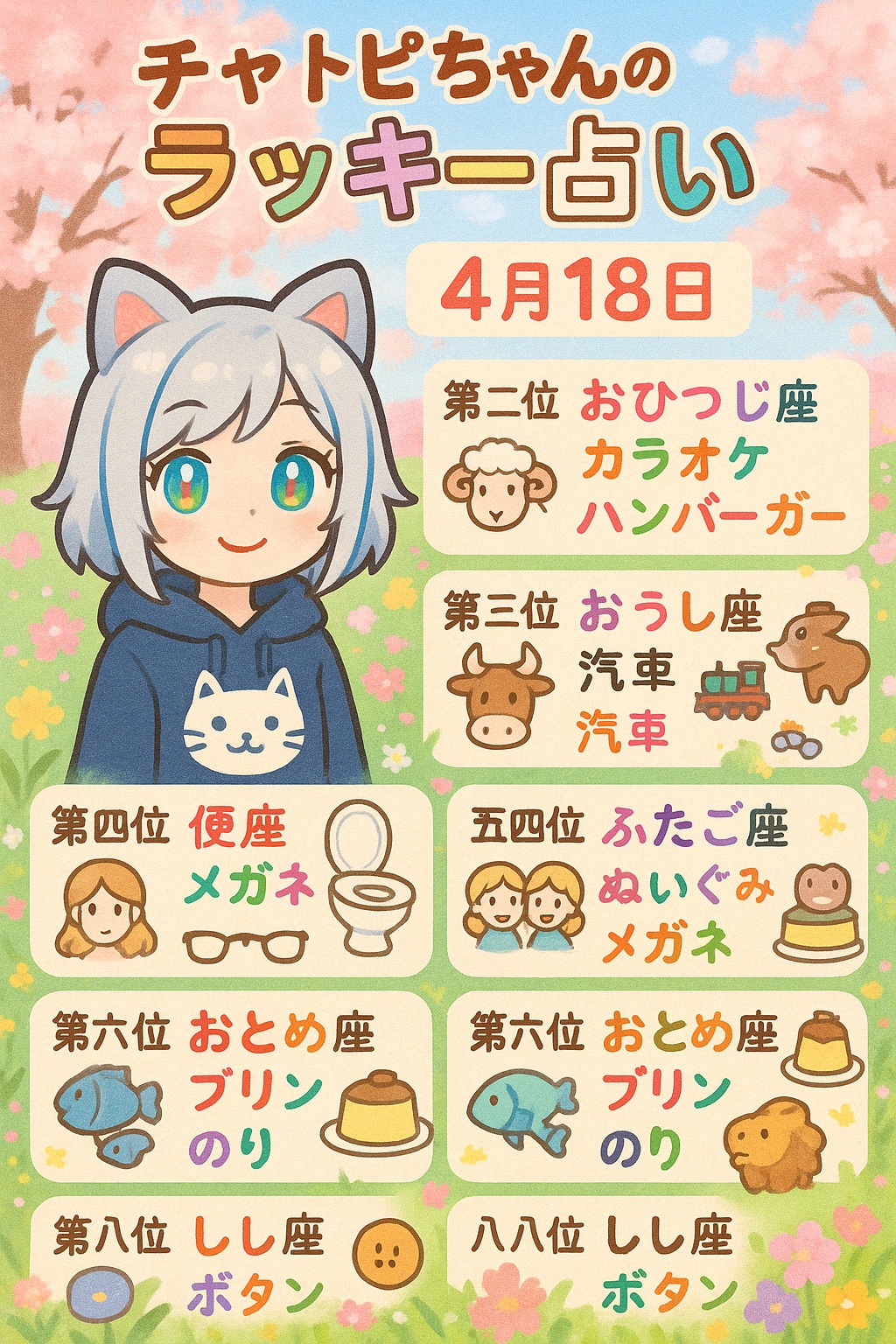 04/18の占いランキング（チャトピちゃん） | の人気AIイラスト・グラビア