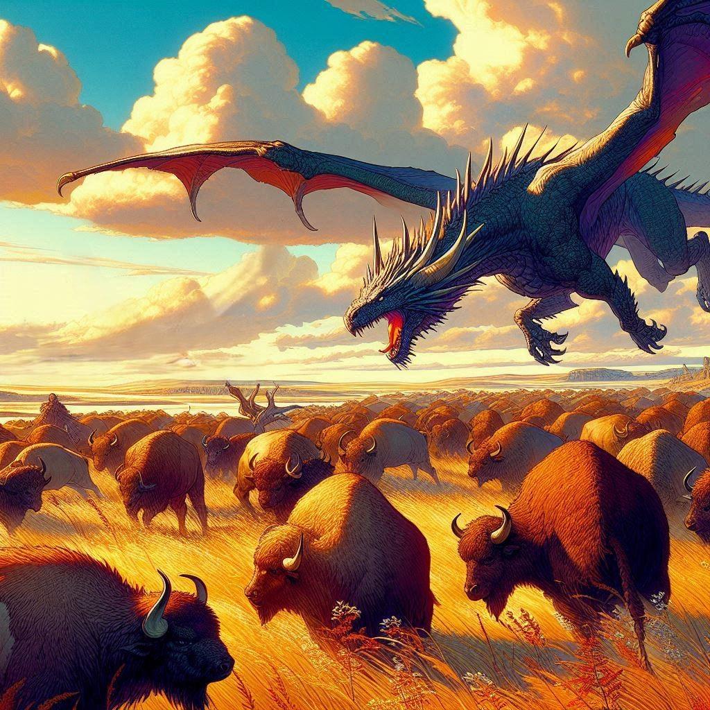 バッファローを狩るドラゴン | の人気AIイラスト・グラビア