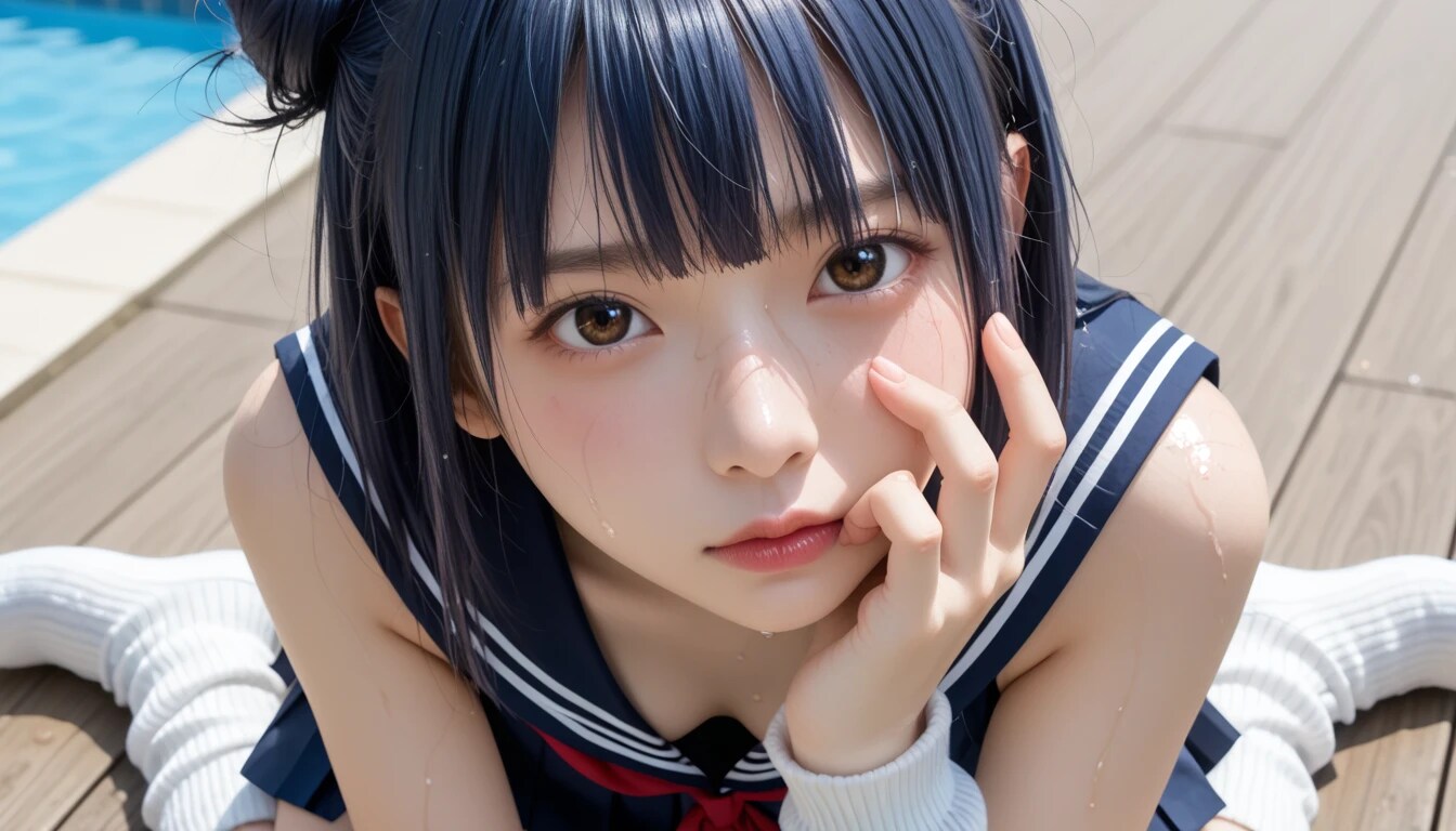 【衝撃】プールサイドの美少女、可愛さのステータスがカンスト突破ｗｗｗ この上目遣いは修正案件レベルやぞ……
