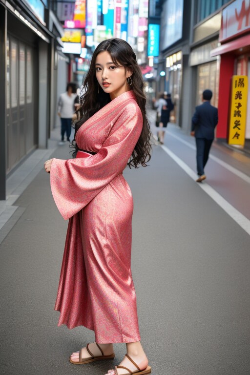 シブヤの街角での浴衣姿の美女