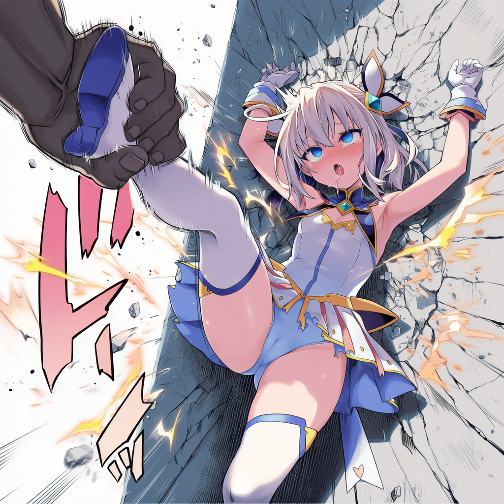 壁に叩きつけられる魔法少女