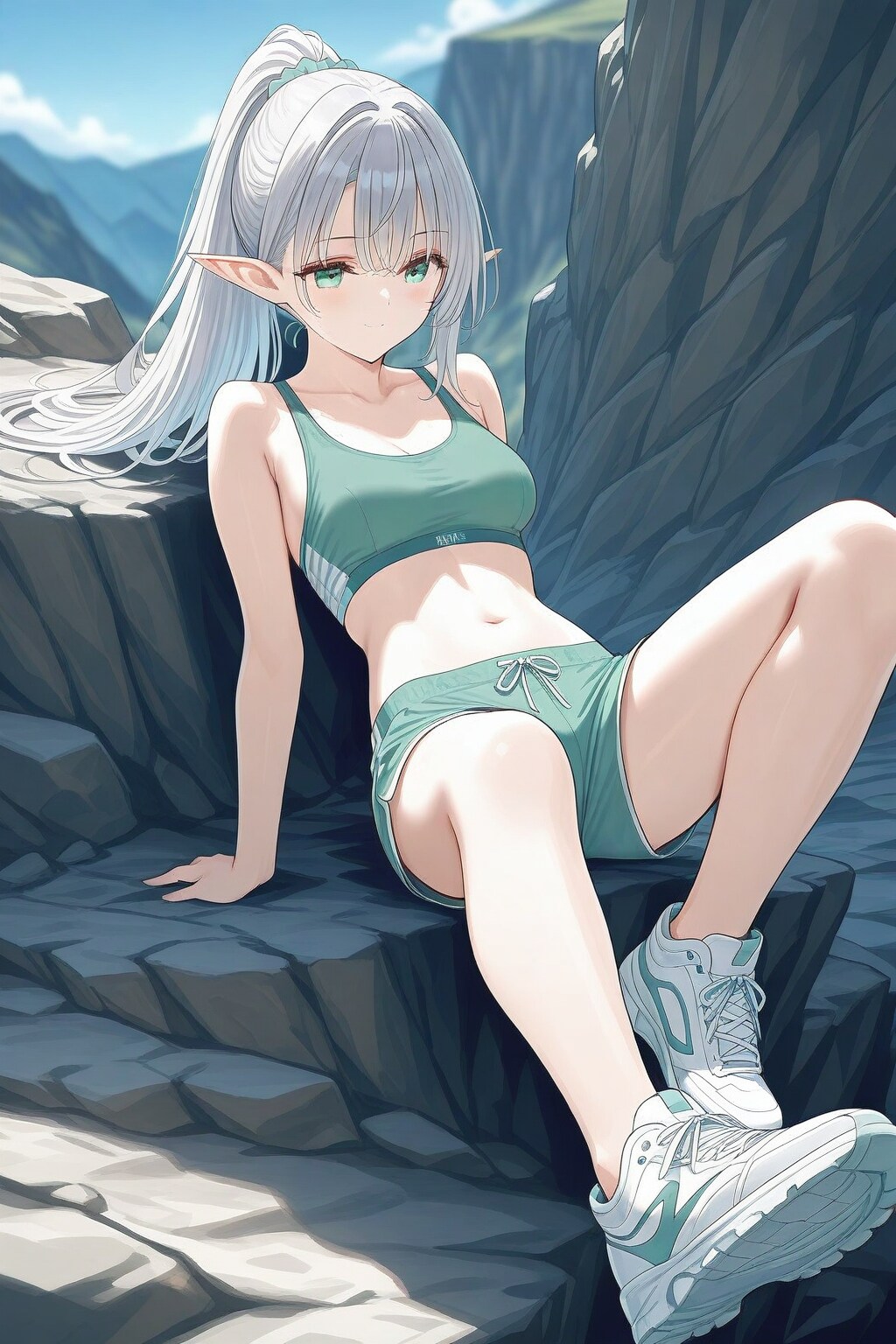 (失敗)岩山登山中の銀髪エルフの女の子