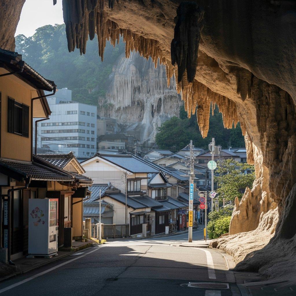 鍾乳洞と融合した町