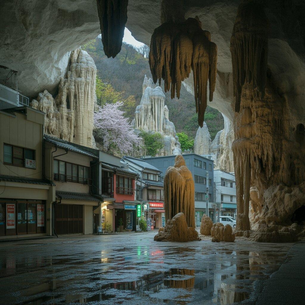 鍾乳洞と融合した町