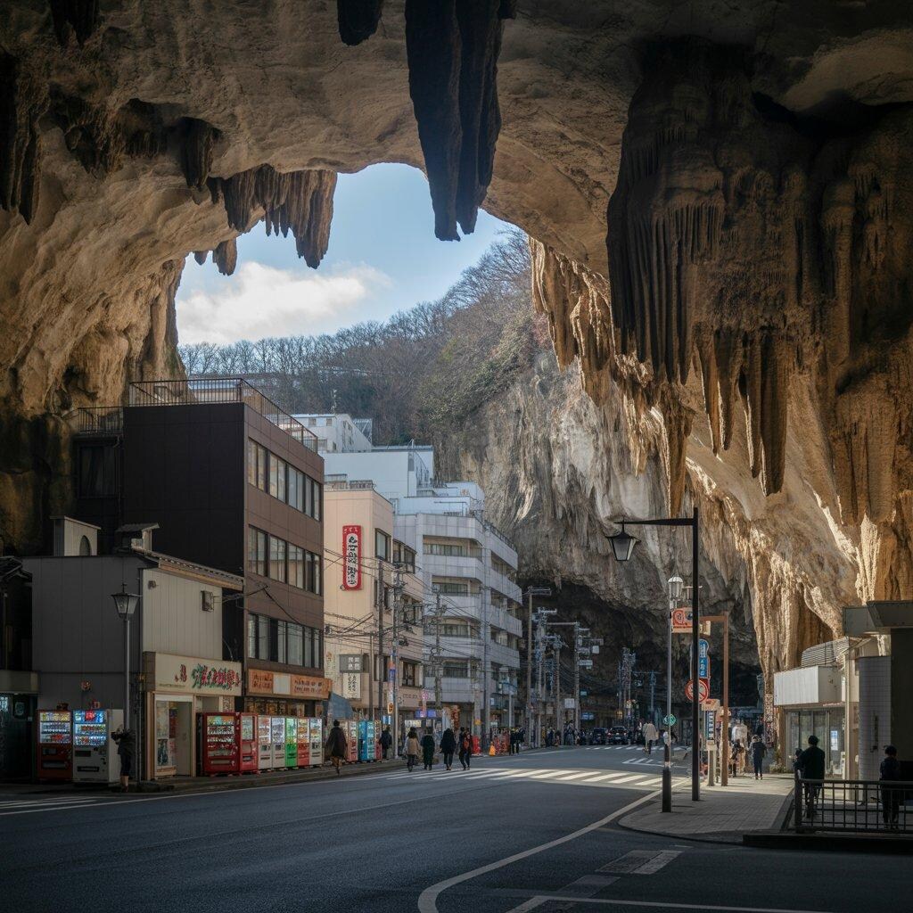 鍾乳洞と融合した町