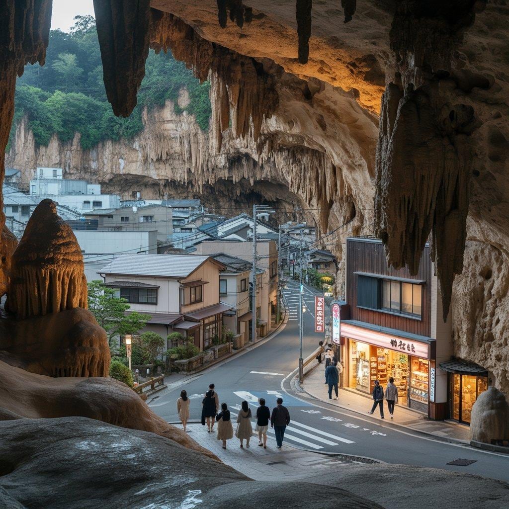 鍾乳洞と融合した町