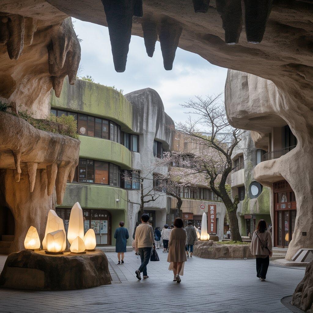 鍾乳洞と融合した町