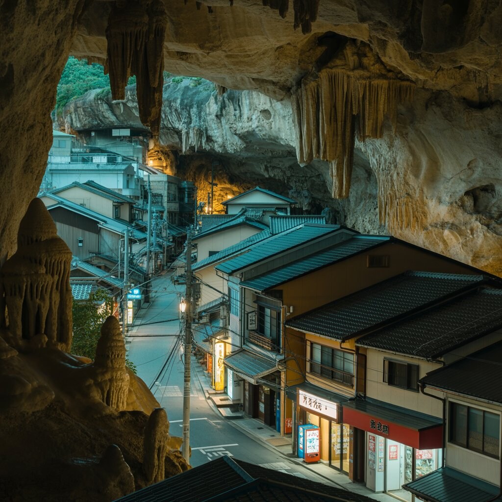 鍾乳洞と融合した町