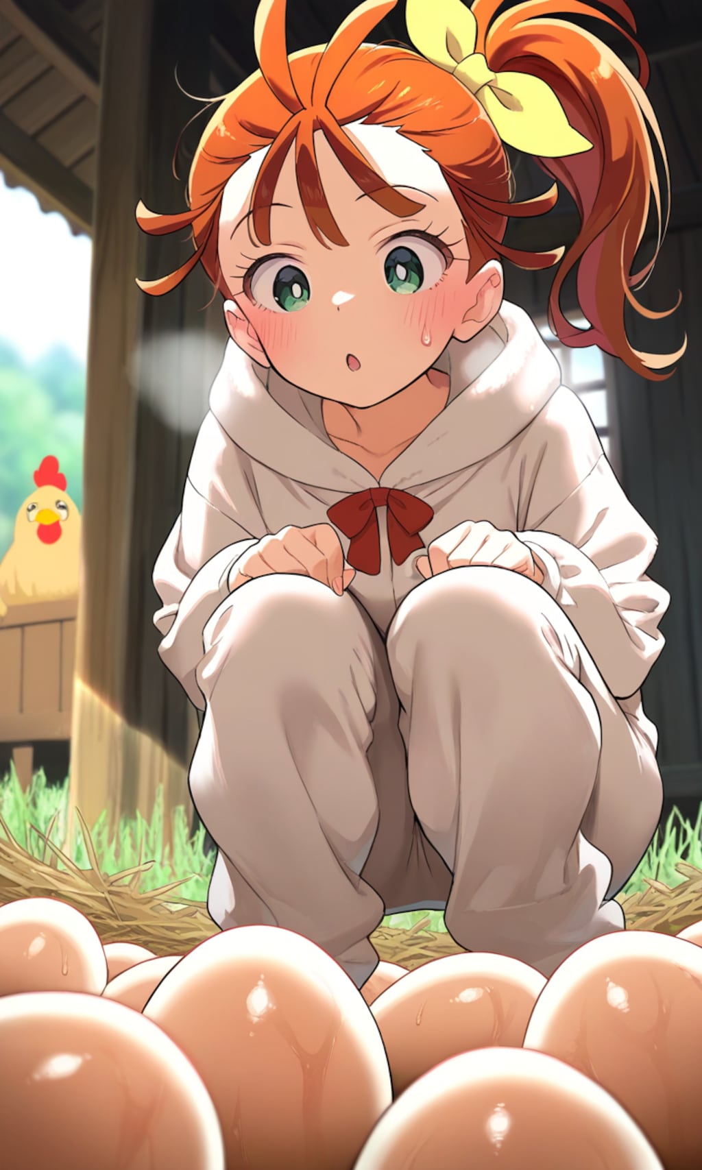 2月8日ニワトリの日・なにをしている？まなつちゃん。