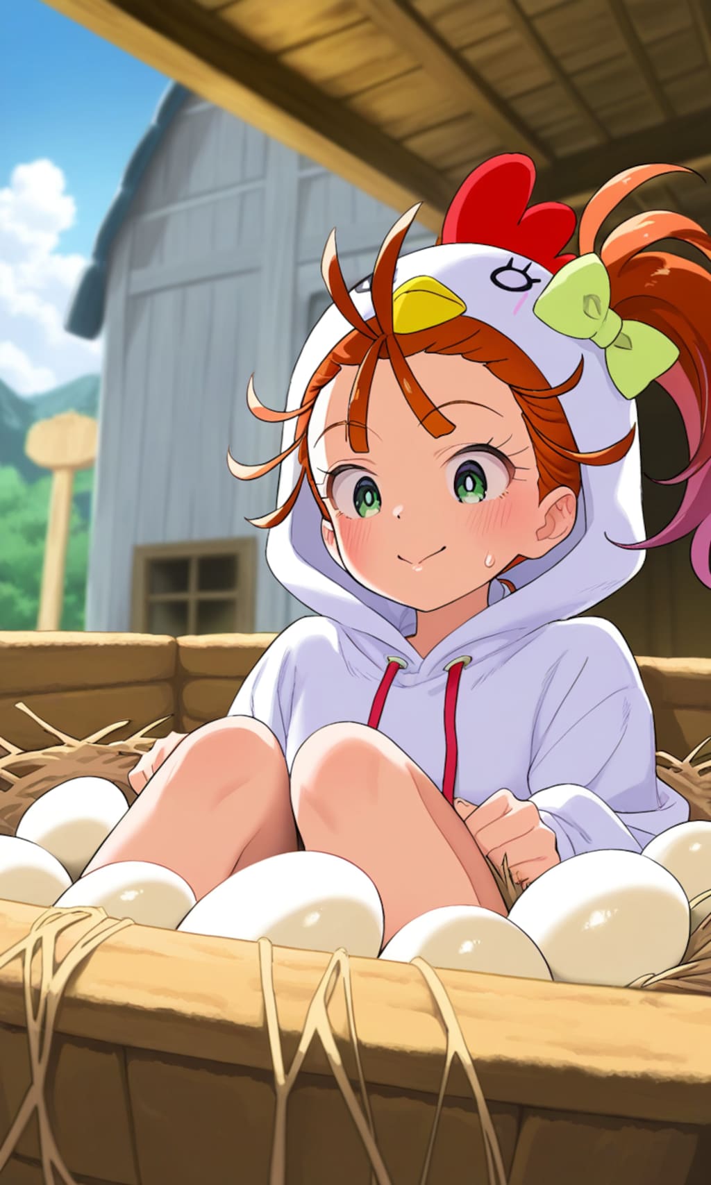 2月8日ニワトリの日・なにをしている？まなつちゃん。