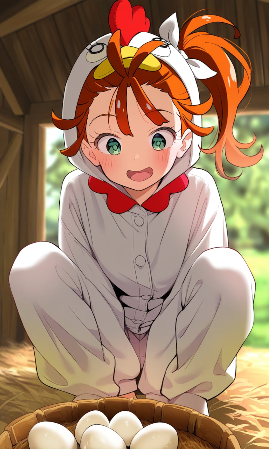 2月8日ニワトリの日・なにをしている？まなつちゃん。