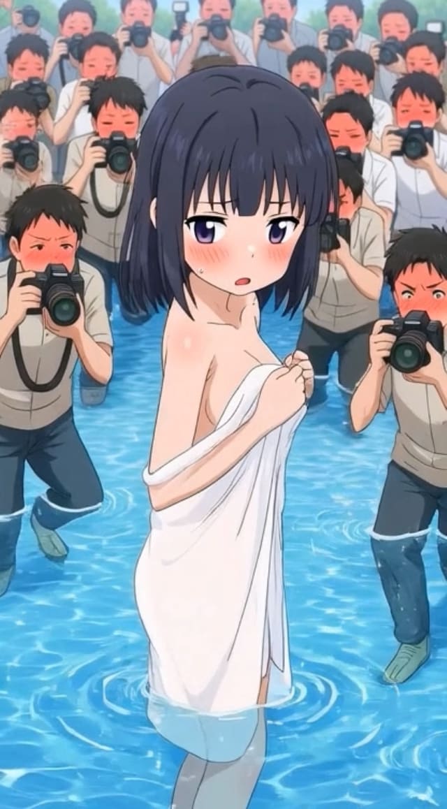 バスタオル一枚でプール